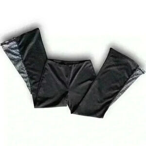 Vtg Black Silver Sparkle Pull On Stretch Pants High Rise Glitter Flared‎ Party M